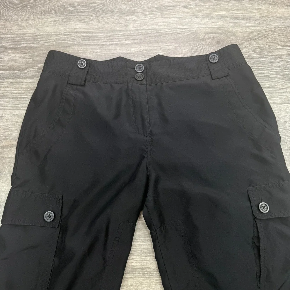 Tory Burch Pants Womens 12 Black Cargo Silk Cropped Relaxed High Rise Utility